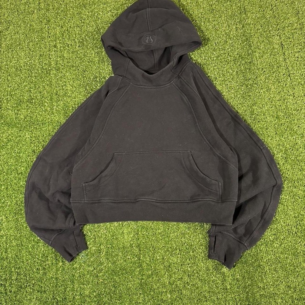 Lululemon Black Cropped Full Zip Hoodie Oversized Hood Women Size L